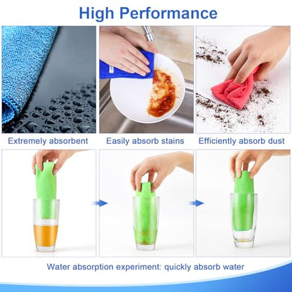 12Pcs Premium Microfiber Cleaning Cloth, Highly Absorbent Household Cleaning Supplies - for Kitchen Towels, Dish Cloths, Dust Rag