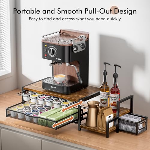 K Cup Holder, 2-Tier Coffee Pod Holder for 48 Pods, K Cup Drawer Organizer with Sliding Storage Drawer, Coffee Bar Station Organizer for Countertop, Space Saving, Home & Office, Brown - size: 22.3"×9.5"×6.7"