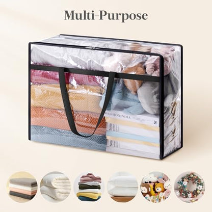 Lifewit 4 Pack Clear Clothes Storage Bags, 75L Plastic Blanket Storage Bag, Vinyl Foldable Moving Bags with Zipper, Closet Organizers and Storage Containers for Bedding, Duvet, Comforter - size: 75L