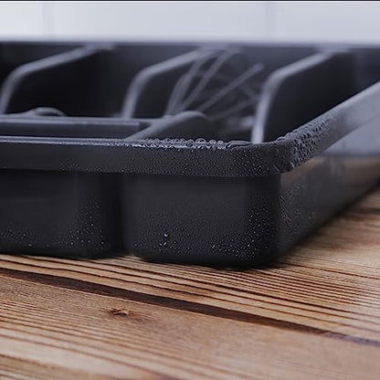 Silverware Organizer With Lid, Utensil Drawer Organizer. Removable Lid, 5 Slots Total Caddy for Flatware Cutlery Knives, Forks, Spoons.Black.