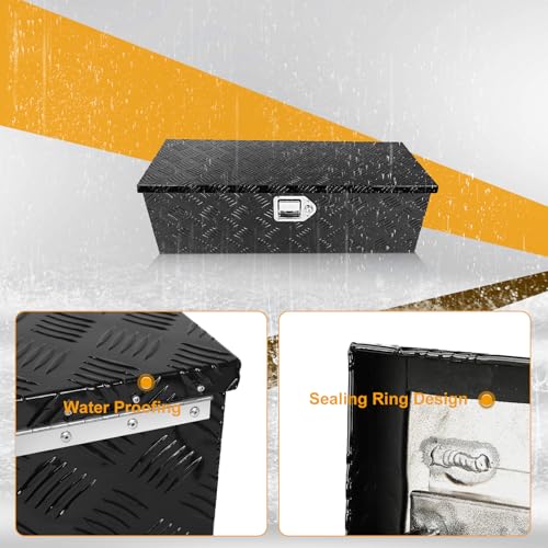 Black 30 Inch Truck Chest Tool box Heavy Duty Aluminum Stripes Plated Pick Up Truck Bed Box Waterproof RV Trailer Toolbox Storage with Side Handle and Lock Keys –30"x13"x10" - color: Black, size: 30"x13"x10"