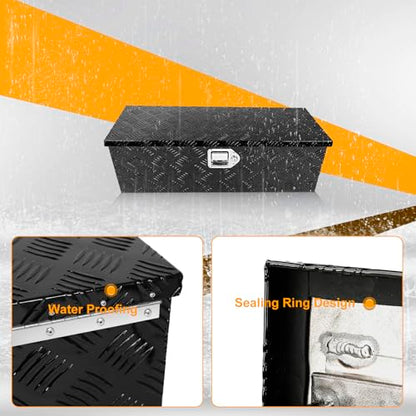 Black 30 Inch Truck Chest Tool box Heavy Duty Aluminum Stripes Plated Pick Up Truck Bed Box Waterproof RV Trailer Toolbox Storage with Side Handle and Lock Keys –30"x13"x10" - color: Black, size: 30"x13"x10"