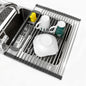 Roll Up Dish Drying Rack Over The Sink, 304 Stainless Stee Dish Drainer, Foldable & Adjustable Sink Drying Rack for Kitchen Sink Counter with Utensil Holder (Gray, Roll Up,Medium,Expandable) - size: Medium