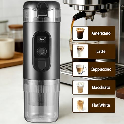 Portable Electric Espresso Machine, 20 Bar Self Heating Small Travel Car Coffee Maker Compatible with Ground Coffee & NS Capsule for Camping RV Hiking Office(Black)