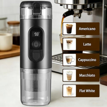 Portable Electric Espresso Machine, 20 Bar Self Heating Small Travel Car Coffee Maker Compatible with Ground Coffee & NS Capsule for Camping RV Hiking Office(Black)