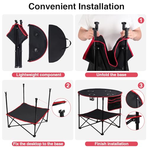 LEADALLWAY Camping Table Folding Picnic Table with 4 Cup Holders and Side Storage Bag Collapsible Canvas Portable Tables Folding with Carry Bags for BBQ Outdoor Fishing | Portable, Collapsible, with 4 Cup Holders and Side Storage Bag, for BBQ Outdoor Fish