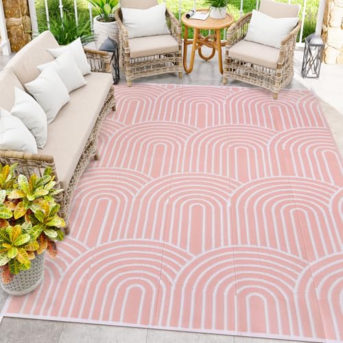 Anidaroel Rainbow Patio Rugs Outdoor 8’X10’ Waterproof, Reversible Camping Rug for Outside RV, Portable Plastic Straw Outdoor Area Rug for Backyard, Garden, Pool Deck (Pink, 8‘X10') - color: Pink Rainbow, size: 8' x 10' (Rectangular)