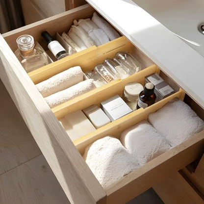 VaeFae 6 Pack Bamboo Drawer Dividers, 4" High Adjustable 16.6" - 21.8" Clothes Drawer Organizers, Expandable Separators for Bedroom/Bathroom/Kitchen/Office Storage - size: 4''H, 16.6''-21.8''L, 6 Pack