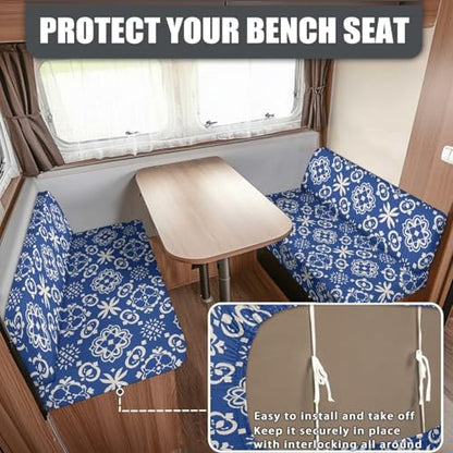 RV Dinette Cushions Covers Includes 1 Backrest Covers & 1 Bench Covers, Waterproof Stretch RV Sofa Seat Slipcovers, Replacement Seat Cover for RV Camper Travel Trail Couch - color: Blue Mandala