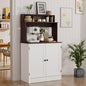 MHOM Farmhouse Bar Cabinet with Storage, Coffee Station Cabinet with 5 Hooks, Small Coffee Bar for Kitchen & Living Room, Antique White - color: White