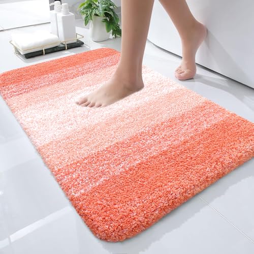 OLANLY Small Bathroom Rugs Mat 24x16, Extra Soft Absorbent Microfiber Bath Rugs, Rubber Backing, Quick Dry, Machine Washable Bath Mats for Bathroom Floor, Tub and Shower, Home Decor Accessories, Coral - color: Coral, size: 24" X 16"