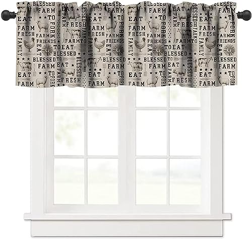 Farmhouse Animal Valance Curtain, Vintage Country Cow Chicken Sheep Pig Rustic Western Windmill Print Pattern Blackout Short Window Treatments for Living Room Bedroom Kitchen Cafe, 54x18in - color: Farmhouse Animal-9