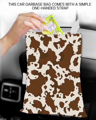 Car Garbage Can, Hanging Car Trash Can Bag for Back Seat Organizer, Retro Cow Print - color: Retro Cow Print