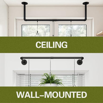 Galood 2Pc Hanging Planters for Indoor Plants Plant Hanger Indoor Hanging Plant Holder Black Metal Rod(Pot/Chain/Plant not Included - size: 36.2in*2