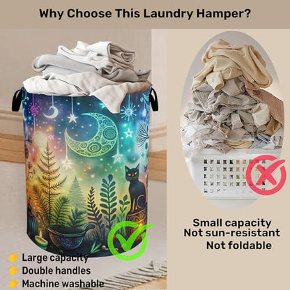 Gothic Black Cat Halloween Laundry Basket - Heavy Duty 60L Dirty Clothes Organizer, Water Resistant Foldable Hamper for Men Women - color: Gothic Black Cat Halloween