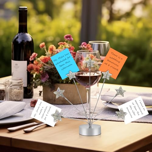 7-Branch Family Desktop Photo Tree Holder Clip Round Base, Card Picture and Memo Desk Frame Display Stand for Wedding Party Christmas Photo Clip Holder Table Numbers (Stars)