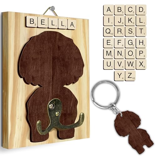 Shih Tzu Dog Leash Holder Wall Mount with Scrabble Letters, Wooden Dog Wall Hook Organizer, Pet Collar and Harness Holder Entryway, Key Hook & Leash Rack, Home Decor for Pet Lovers PF297-66 - color: Shih Tzu, size: 7.8″ x 5.5"