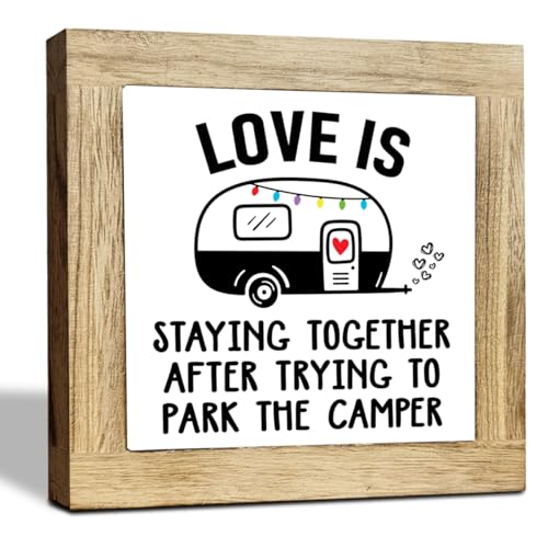 Camper Wood Plaque Sign, Love is Staying Together Parking the Campers, Box Woods Plaques Desk Décor, Camper Wood Plaque Signs, Family Sign, Funny Campervan Decor, Camping Life Signs for Home Farmhouse - color: Décor 3