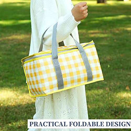 Insulated Reusable Food Picnic Bag Beach Bags, Cooler Bags with Zippered Top -for Hot or Cold,Picnic Basket Collapsible,Beach, Outdoor Party, Camping,Festivals (Yellow) - color: Yellow