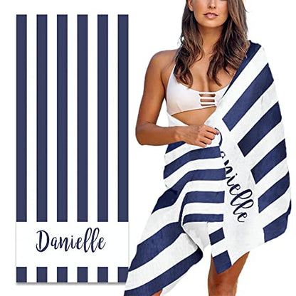 Personalized Beach Towel Graduated Gifts for Students Kids Custom Microfiber Beach Towels with Name Sand Free Pool Towel Quick Dry Blanket Stripes Print Beach Towels for Adults 30x60 Inch-Navy Blue - color: Navy Blue