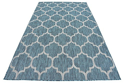 Unique Loom Outdoor Trellis Collection Area Rug (5' 3" x 8' Rectangle, Teal/ Gray) - color: Teal/Gray, size: 5'3" x 8' (Rectangular)
