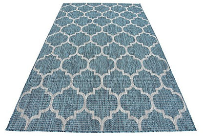 Unique Loom Outdoor Trellis Collection Area Rug (5' 3" x 8' Rectangle, Teal/ Gray) - color: Teal/Gray, size: 5'3" x 8' (Rectangular)