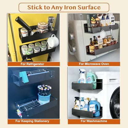Magnetic Fridge Organizer, Spice Rack, Kitchen Organizers and Storage, Cabinet Organizer with Shelf, Pantry Organization for Countertop, Over the Door Storage with Detachable 2 Hooks