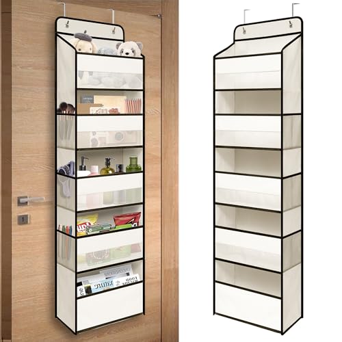 TYMENSH White Over Door Organizer with 5 Large Clear Pockets and 6 Side Mesh Pockets, Anti-Tilt Hanging Door Storage for Nursery, Bathroom, Closet, Bedroom, Dorm, Toys - color: White