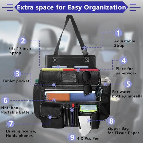 LIWSHWZ Seat Organizer Front Seat,Patrol Bag Law Enforcement with Large Storage,Universal Fit for Front & Back Seats,Dedicated Tablet and 17 Inch Laptop Storage,for Truck Office, Police,Black - size: 17.72" L x 13.78" W x 5.9" H