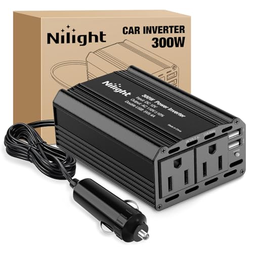 Nilight 300W Power Inverter 12V DC to 110V AC Car Charger Converter with 5.4A Dual USB Ports and 2 AC Outlets for Phones Tablets Laptop Computer Game Console Kindle iPad DVD Players Black - color: 300W USB*2 110V Outlet*2