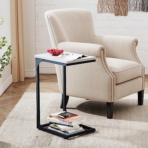 QEEIG C Table Side Table Set of 2 Living Room Sets C Shaped Couch Tray End Tables Modern, Black and White (017-30WB) - color: White & Black, size: 11.8"W x 15.7"D x 25.6"H (2P)