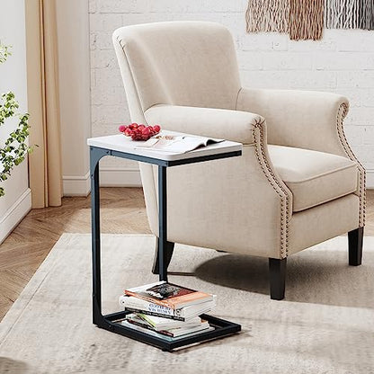 QEEIG C Table Side Table Set of 2 Living Room Sets C Shaped Couch Tray End Tables Modern, Black and White (017-30WB) - color: White & Black, size: 11.8"W x 15.7"D x 25.6"H (2P)
