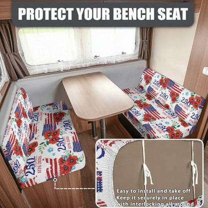 250 Years Hibiscus RV Dinette Cushion Covers Include 1 Pcs Bench Seat Cover and 1 Pcs Backrest Cover USA Flag RV Sofa Cover Slip Covers for RV Furniture Camping Accessories for Women - color: 250 Years Hibiscus