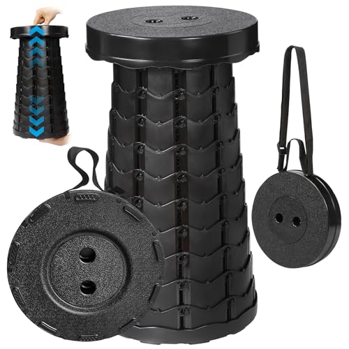 Upgraded Collapsible Stool, Portable Folding Stool with Load Capacity 500lbs for Adults, Sturdy Telescopic Seat for Camping Fishing Hiking BBQ, Black - color: Black