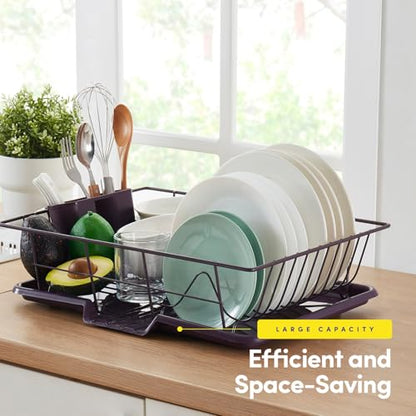 Space-Saving 3-Piece Dish Drainer Rack Set: Efficient Kitchen Organizer for Quick Drying and Storage - Includes Cutlery Holder and Drainboard - Maximize Countertop Space, Eggplant Purple - color: Eggplant Purple