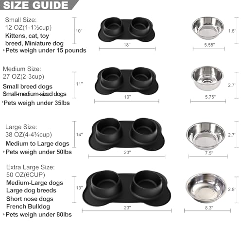 Dog Bowls Stainless Steel Dog Bowl with No Spill No Skid Silicone Mat, 24/48 oz Dog Food and Water Bowl Set Double Dog Feeder Bowl Dog Dish for Small Medium Large Sized Dogs Cats Puppy - size: Medium/24oz each
