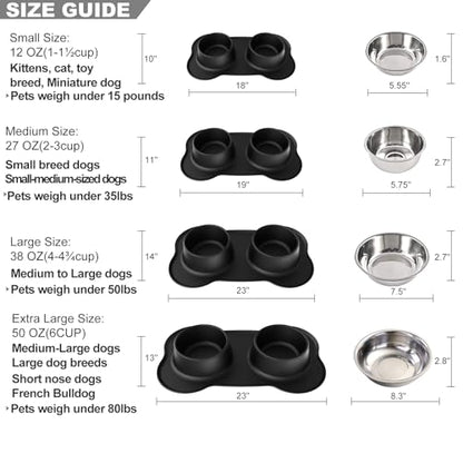 Dog Bowls Stainless Steel Dog Bowl with No Spill No Skid Silicone Mat, 24/48 oz Dog Food and Water Bowl Set Double Dog Feeder Bowl Dog Dish for Small Medium Large Sized Dogs Cats Puppy - size: Medium/24oz each