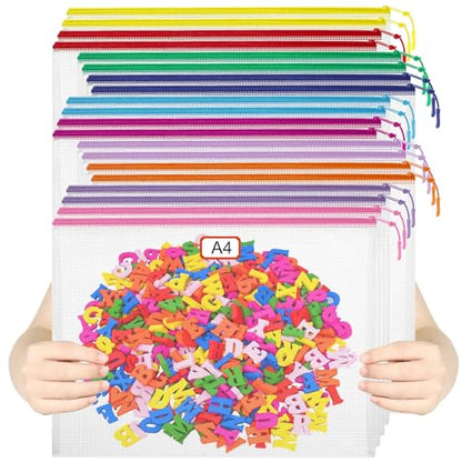 YOPCDJ 20PCS Mesh Zipper Pouch Bags File Storage Bags, A4 11x9 Inches Reusable Clear Zipper Pouches for Travel and Classroom Board Game Organization - size: A4, style: 25