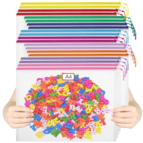 YOPCDJ 20PCS Mesh Zipper Pouch Bags File Storage Bags, A4 11x9 Inches Reusable Clear Zipper Pouches for Travel and Classroom Board Game Organization - size: A4, style: 25