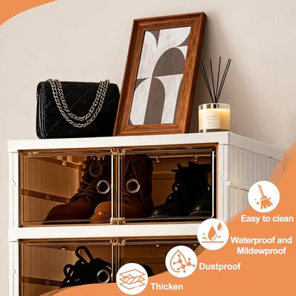 Foldable Shoe Rack Organizer Collapsible Shoe Storage Organizer with Doors, Large Plastic Folding Shoe Rack, Clear Stackable Shoe Boxes Easy Assembly Shoe Cabinet for Entryway (9 Tiers-18 Pairs) - size: 9 Tiers-18 Pairs