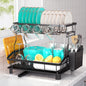Dish Drying Rack - 2 Tier Large Capacity Dish Rack- Dish Racks for Kitchen Counter with Drainboard, Rustproof Dish Drainer with Removable Utensil Holder,Cutting Board Holder,Cup Holder, Black - color: 2 Tier-black