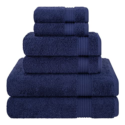 Cotton Paradise 100% Cotton Turkish Towel Set, Soft Absorbent Quick Dry, 6 Piece Towel Set, Navy Blue - color: Navy Blue