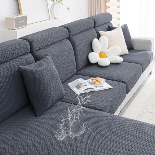 Smiry Waterproof Couch Cushion Covers, Stretch Jacquard Thick Sofa Cushion Covers, Washable Seat Cover Slipcover Elastic Furniture Protector for Pets, Kid (2PC, Grey) - color: Grey, size: Seat Cushion 2PC