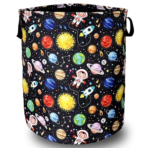 Funny Astronaut Laundry Basket Foldable With Handles Galaxy Tote Bag Oxford Cloth Colorful Planet Laundry Hamper Clothe Storage Bucket Toy Organizer 18.9"x16.5"For Bathroom/Laundry/Bedroom - color: Funny Astronaut Colorful Planet