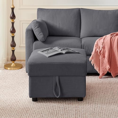 Corduroy Storage Ottoman for Living Room Sofas Couches, Square Ottoman with Storage Space Foot Rest Stool for Apartment, Dorm, Entryway, Grey - color: Ottoman & Grey 23.6"