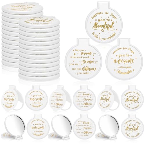 Wenqik 64 Pcs Inspirational Mini Compact Mirrors Bulk, Women Small Gifts Bulk, Group Team Party Favors, Mini Pocket Purse Mirror for Travel, Client, Guest, Wedding, Birthday, Cheerleader (White) - color: White
