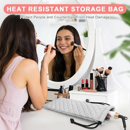 Professional Hot Hair Tools Organizer Cover Bag Heat Resistant Travel Drawstring Storage Case Pouch for Curling Iron, Flat Iron, Hair Straightener and Styling Tool(14.2" x 5.9") - color: Grey