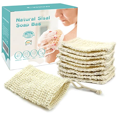 E-Know Soap Bag, 10 Pack Natural Sisal Soap Saver, Zero Waste Plastic-free Soap Net, Foaming and Drying The Soap, Massage, Peeling - color: 10 Pack
