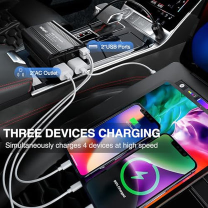 Nilight 300W Power Inverter 12V DC to 110V AC Car Charger Converter with 5.4A Dual USB Ports and 2 AC Outlets for Phones Tablets Laptop Computer Game Console Kindle iPad DVD Players Black - color: 300W USB*2 110V Outlet*2