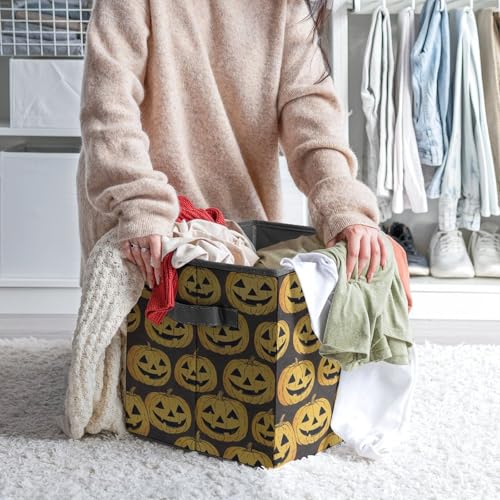 Pumpkin Faces Pattern Foldable Storage Box with Handle Organizer Containers for Home Office Clothes Office Supplies - color: style-2